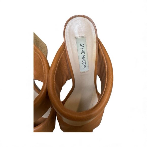 Steve Madden Leather Block Heel Slides Tan Woven Mule Sandals Size 9M - Picture 4 of 5
